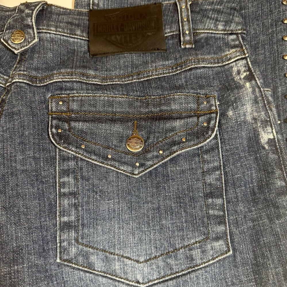 Harley-Davidson Womens Studded Embroidered Blue Denim Jeans SZ 12 High Rise EUC - Picture 10 of 12